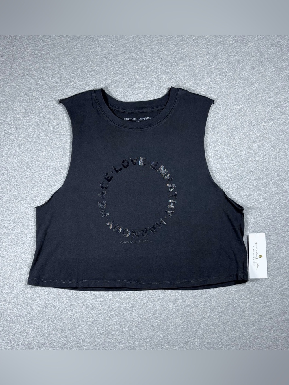 Spiritual Gangster Harmony Callie Crop Tank Womens Small Dark Gray Boho NWT